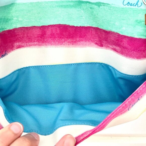 Vintage Coach Hampton Watercolor Stripe Shoulder Bag F11677 Wristlet Wallet Pouc - Picture 8 of 16